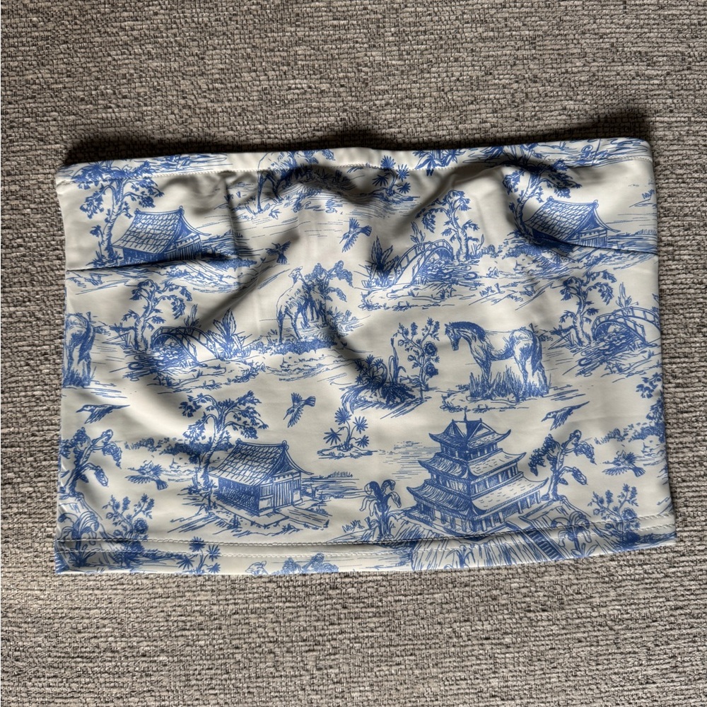Edikted Blue and White Toile Print Tube Top